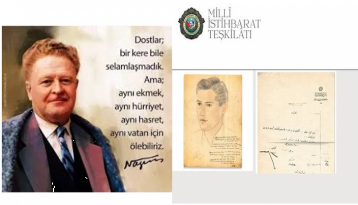 Milli İstehbarat Təşkilatı (MİT) türkiyəli şair Nazım Hikmət Rana aid olduğu ehtimal edilən rəsm, şeir və imzadan ibarət arxiv sənədlər paylaşıb